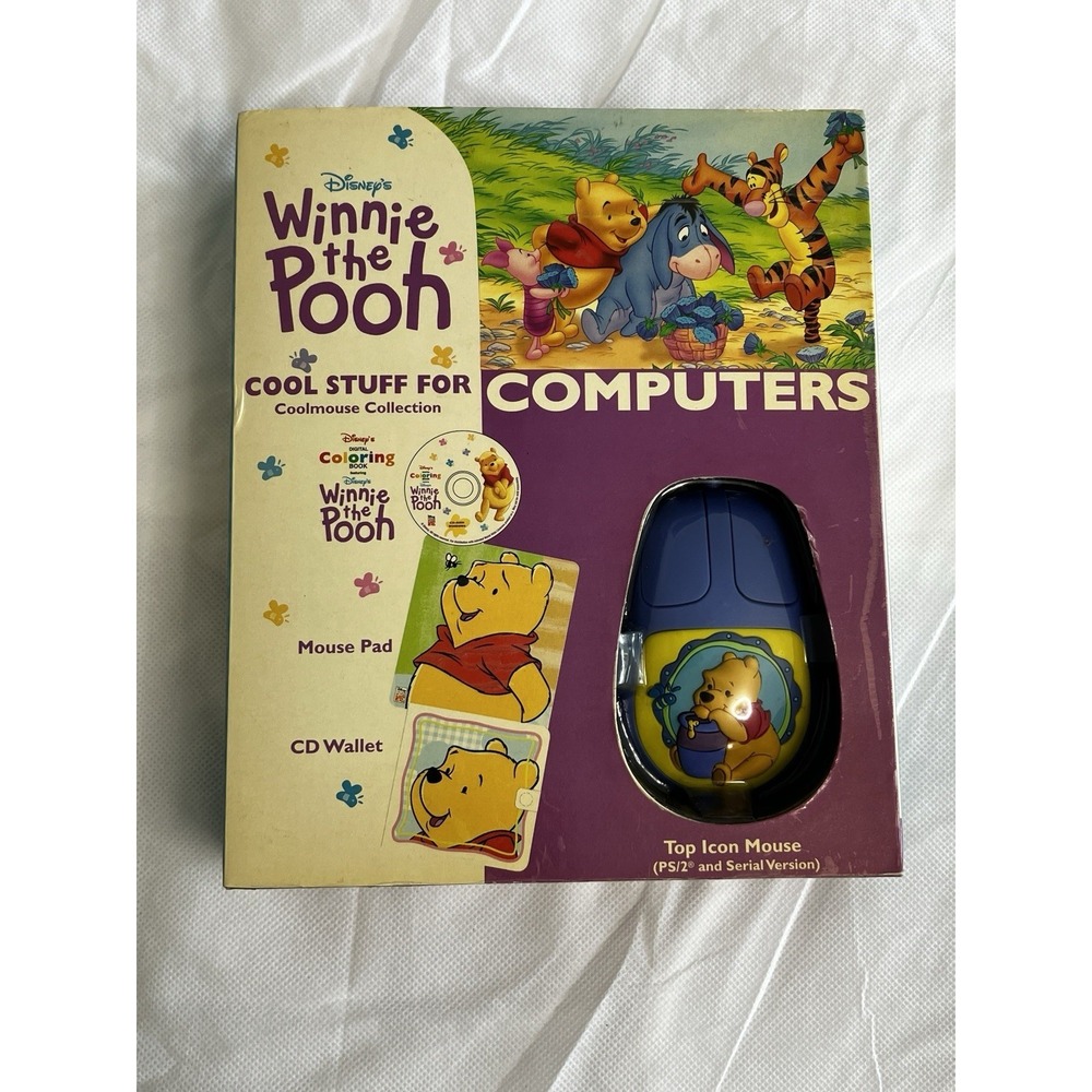 Vtg Disney Winnie the Pooh Computer Gift Set Mouse CD-ROM Mouse Pad Big Box '99